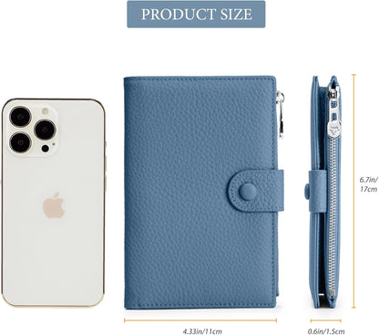 RFID Passport Wallet for Women, Slim Leather Passport Holder for Travel, Compact Travel Wallet with Zippered Coins Pocket and SIM Slots, Ladies Passport Cover