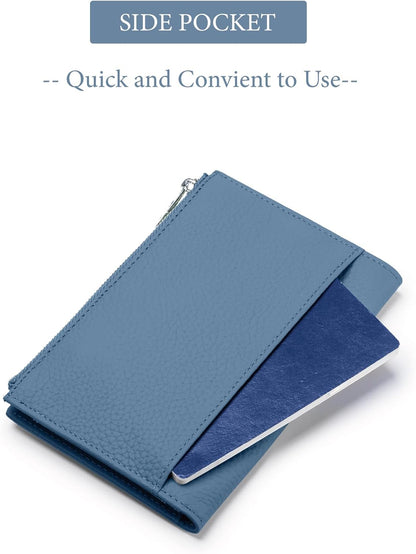 RFID Passport Wallet for Women, Slim Leather Passport Holder for Travel, Compact Travel Wallet with Zippered Coins Pocket and SIM Slots, Ladies Passport Cover