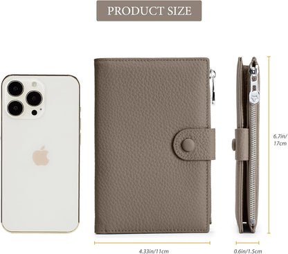 RFID Passport Wallet for Women, Slim Leather Passport Holder for Travel, Compact Travel Wallet with Zippered Coins Pocket and SIM Slots, Ladies Passport Cover