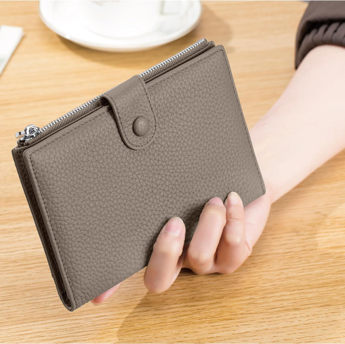 RFID Passport Wallet for Women, Slim Leather Passport Holder for Travel, Compact Travel Wallet with Zippered Coins Pocket and SIM Slots, Ladies Passport Cover