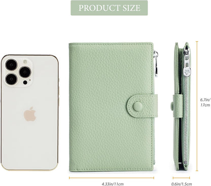RFID Passport Wallet for Women, Slim Leather Passport Holder for Travel, Compact Travel Wallet with Zippered Coins Pocket and SIM Slots, Ladies Passport Cover