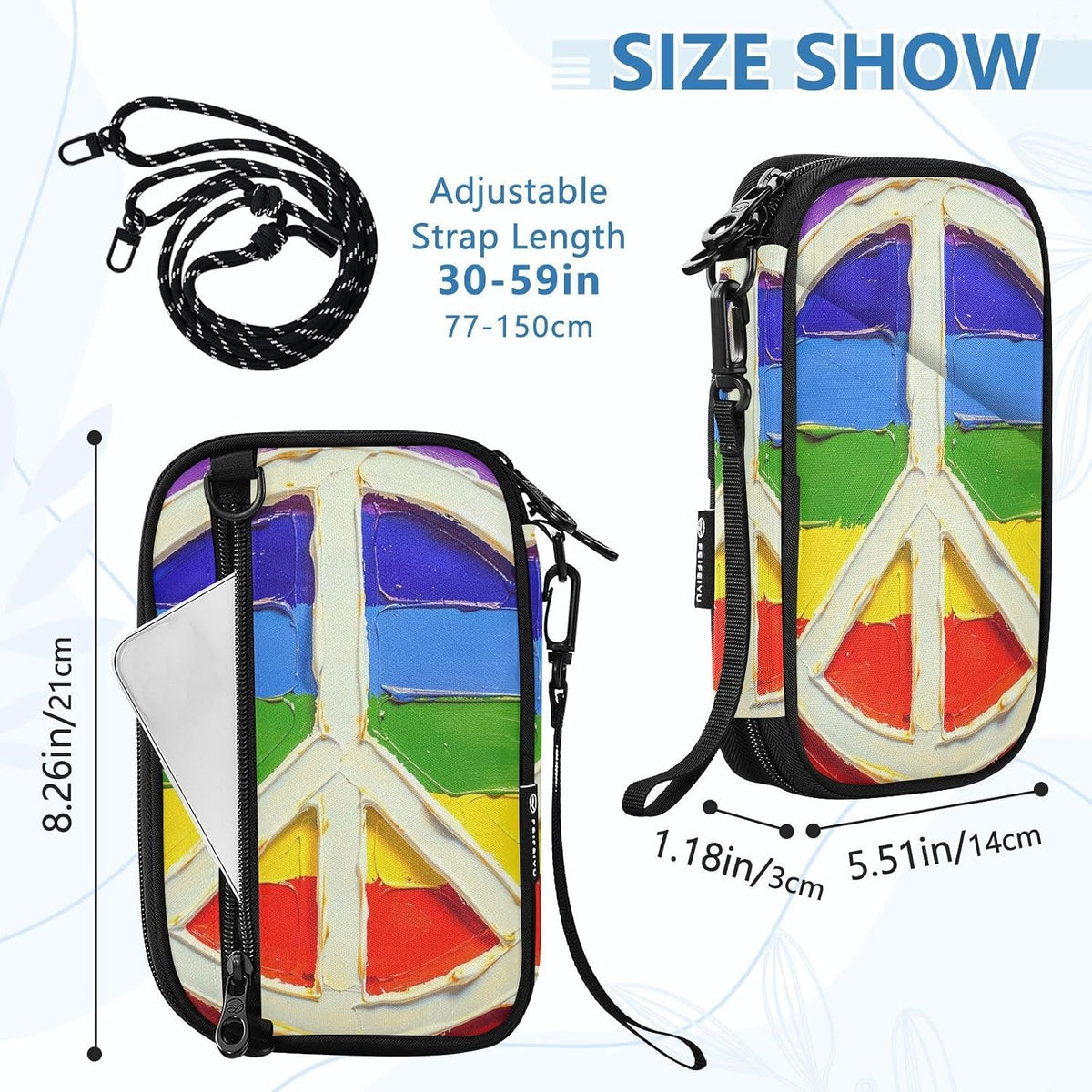 Travel Doc Organizer 21×14×3 CM | Polyester Oxford Pen Loop Detachable Strap for Adults Vacation Pace Flag (peace Sign)