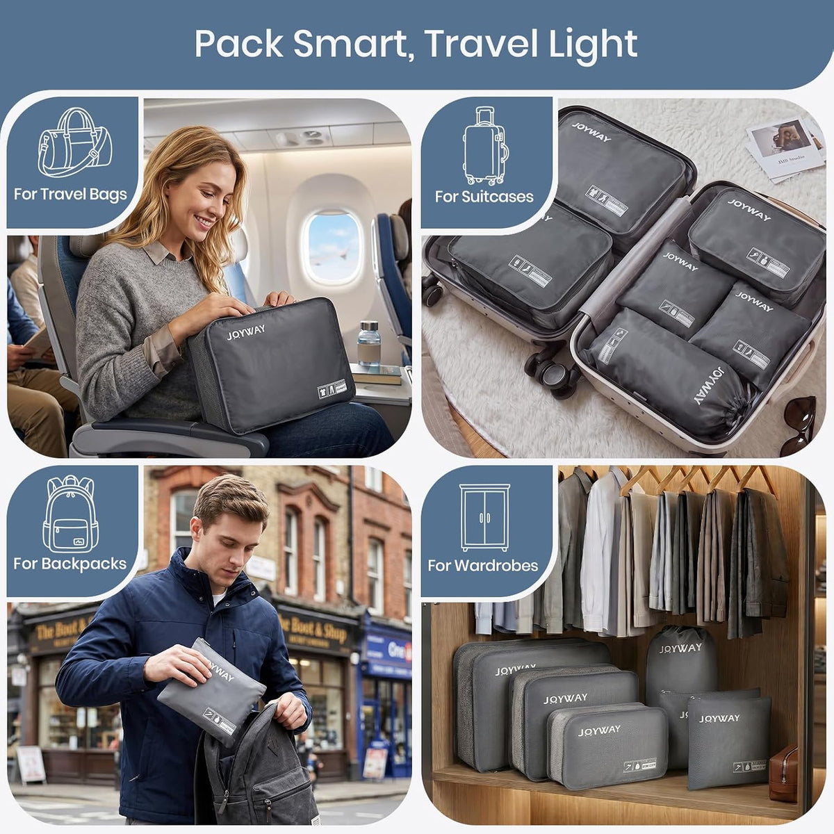 6 Set Packing Cubes for Travel, Lightweight Luggage Organizer Bags for Suitcases, Travel Essentials Clothes Storage Bags for Carry On, Backpack, Vacation and Business Trips
