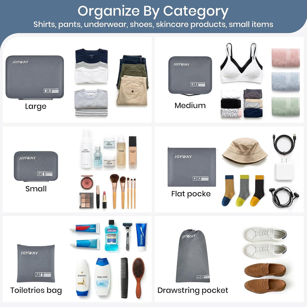 6 Set Packing Cubes for Travel, Lightweight Luggage Organizer Bags for Suitcases, Travel Essentials Clothes Storage Bags for Carry On, Backpack, Vacation and Business Trips