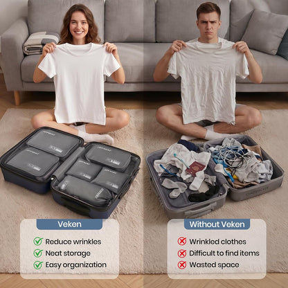 6 Set Packing Cubes for Travel, Lightweight Luggage Organizer Bags for Suitcases, Travel Essentials Clothes Storage Bags for Carry On, Backpack, Vacation and Business Trips