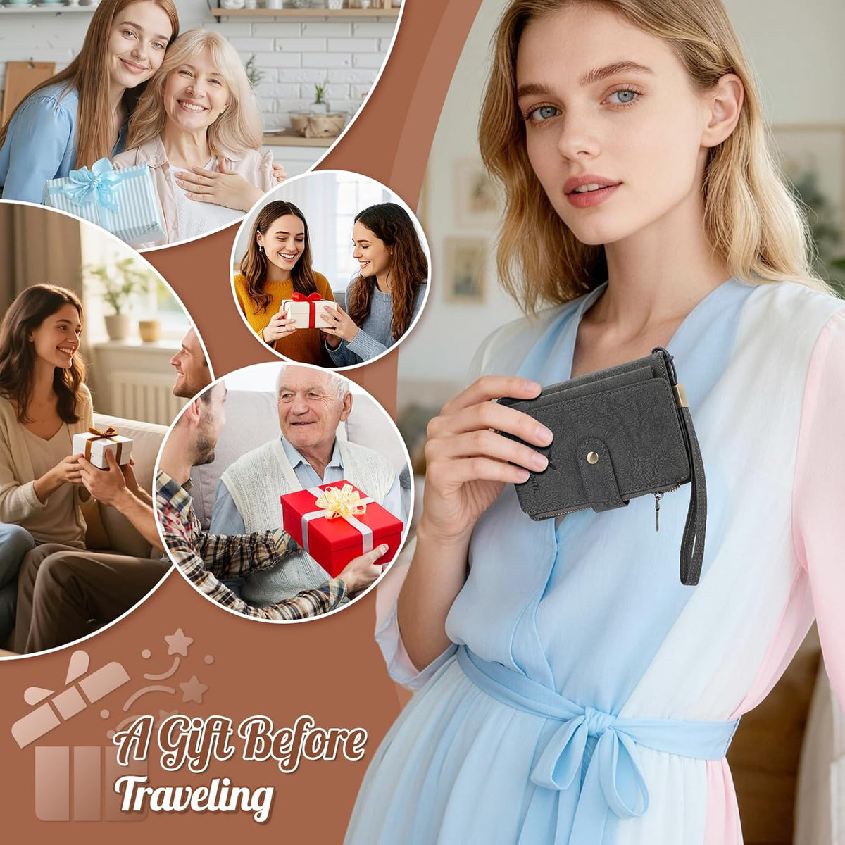 Likesing RFID Blocking Passport Holder, Leather Travel Wallet Womens(Black) | RFID Passport Wallet with 13 Card Holders ＆ 2 SIM Slots, Passport Book Cover Photo ＆ Zippered Coins Pocket and Cash Holder