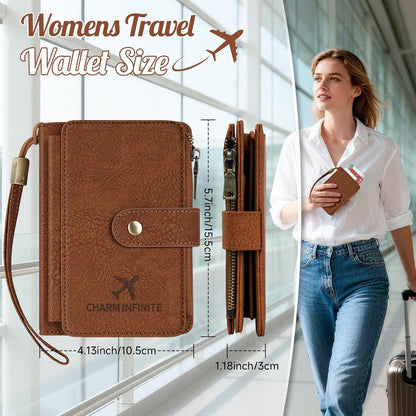 Likesing RFID Blocking Passport Holder, Leather Travel Wallet Womens(Black) | RFID Passport Wallet with 13 Card Holders ＆ 2 SIM Slots, Passport Book Cover Photo ＆ Zippered Coins Pocket and Cash Holder