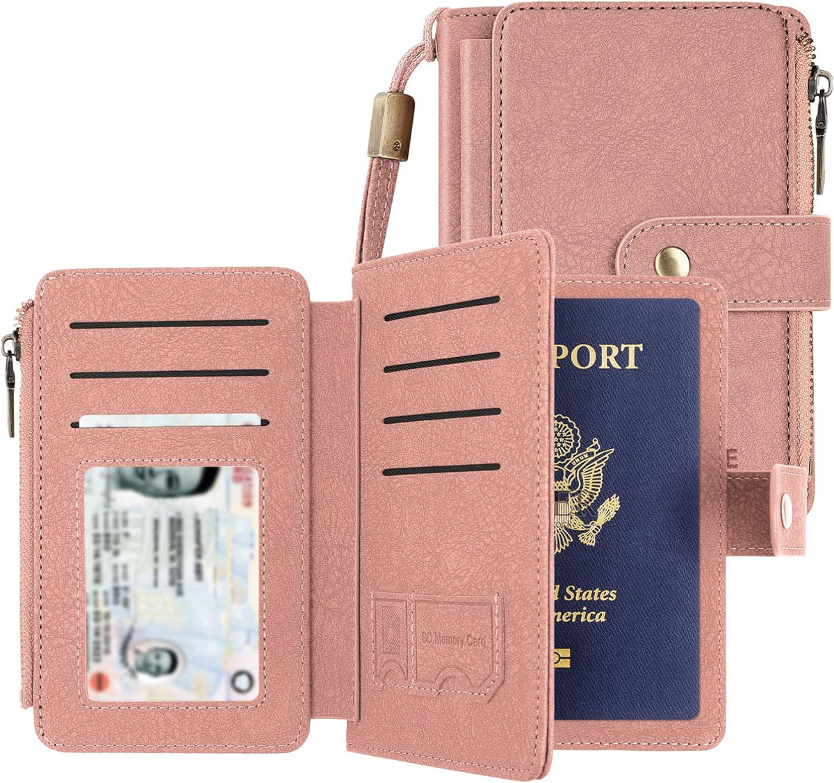 Likesing RFID Blocking Passport Holder, Leather Travel Wallet Womens(Black) | RFID Passport Wallet with 13 Card Holders ＆ 2 SIM Slots, Passport Book Cover Photo ＆ Zippered Coins Pocket and Cash Holder
