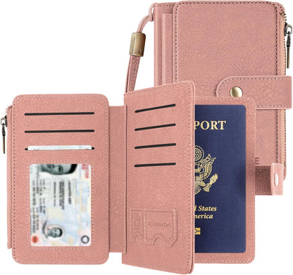 Likesing RFID Blocking Passport Holder, Leather Travel Wallet Womens(Black) | RFID Passport Wallet with 13 Card Holders ＆ 2 SIM Slots, Passport Book Cover Photo ＆ Zippered Coins Pocket and Cash Holder