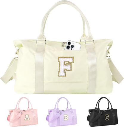 Dance Gym Duffel Bag for Teen Girls,Personalized Initial Travel Weekender Bag,Overnight Carry On Duffle for Women,Sports Travel Cheer Bag,Monogram Graduation Birthday Gifts for Tween Preppy(purple-T)