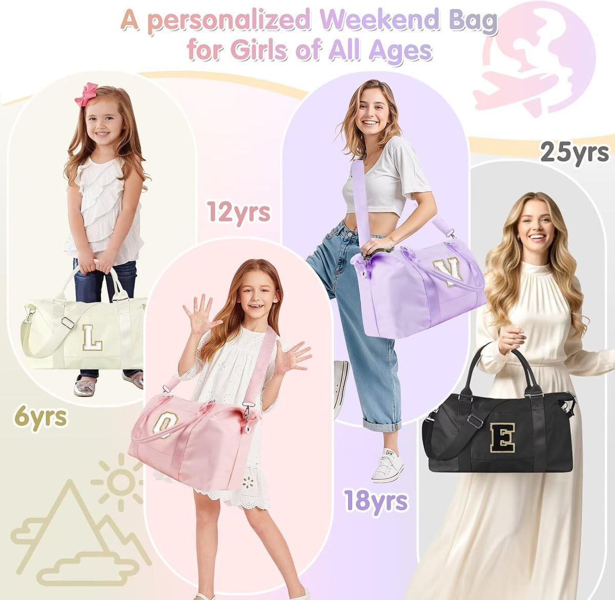 Dance Gym Duffel Bag for Teen Girls,Personalized Initial Travel Weekender Bag,Overnight Carry On Duffle for Women,Sports Travel Cheer Bag,Monogram Graduation Birthday Gifts for Tween Preppy(purple-T)