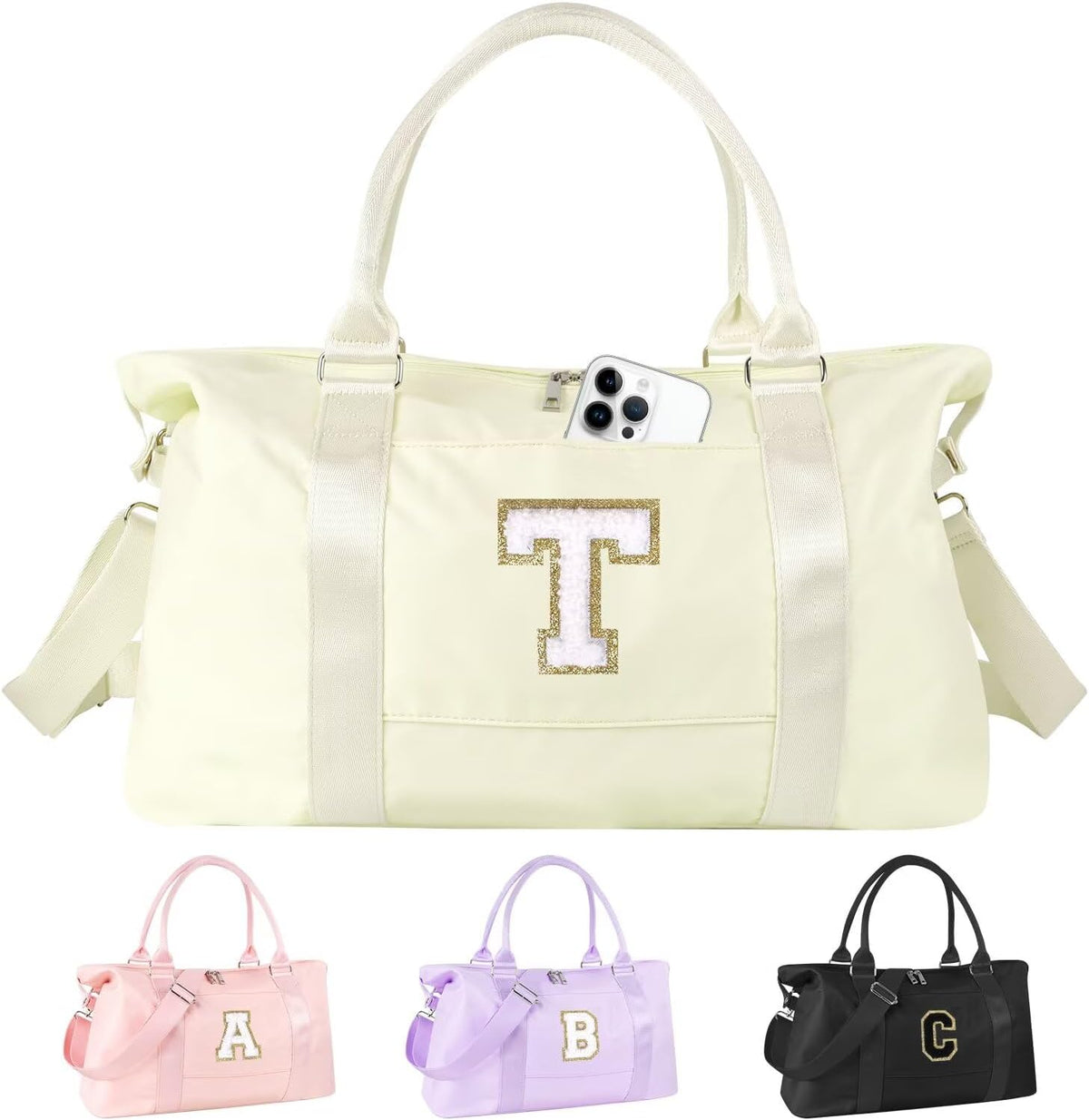 Dance Gym Duffel Bag for Teen Girls,Personalized Initial Travel Weekender Bag,Overnight Carry On Duffle for Women,Sports Travel Cheer Bag,Monogram Graduation Birthday Gifts for Tween Preppy(purple-T)
