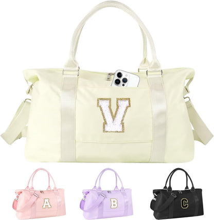 Dance Gym Duffel Bag for Teen Girls,Personalized Initial Travel Weekender Bag,Overnight Carry On Duffle for Women,Sports Travel Cheer Bag,Monogram Graduation Birthday Gifts for Tween Preppy(purple-T)