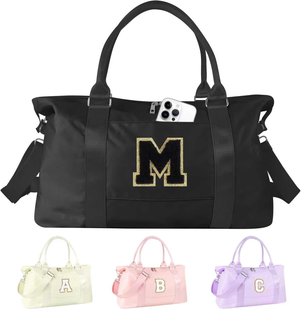 Dance Gym Duffel Bag for Teen Girls,Personalized Initial Travel Weekender Bag,Overnight Carry On Duffle for Women,Sports Travel Cheer Bag,Monogram Graduation Birthday Gifts for Tween Preppy(purple-T)