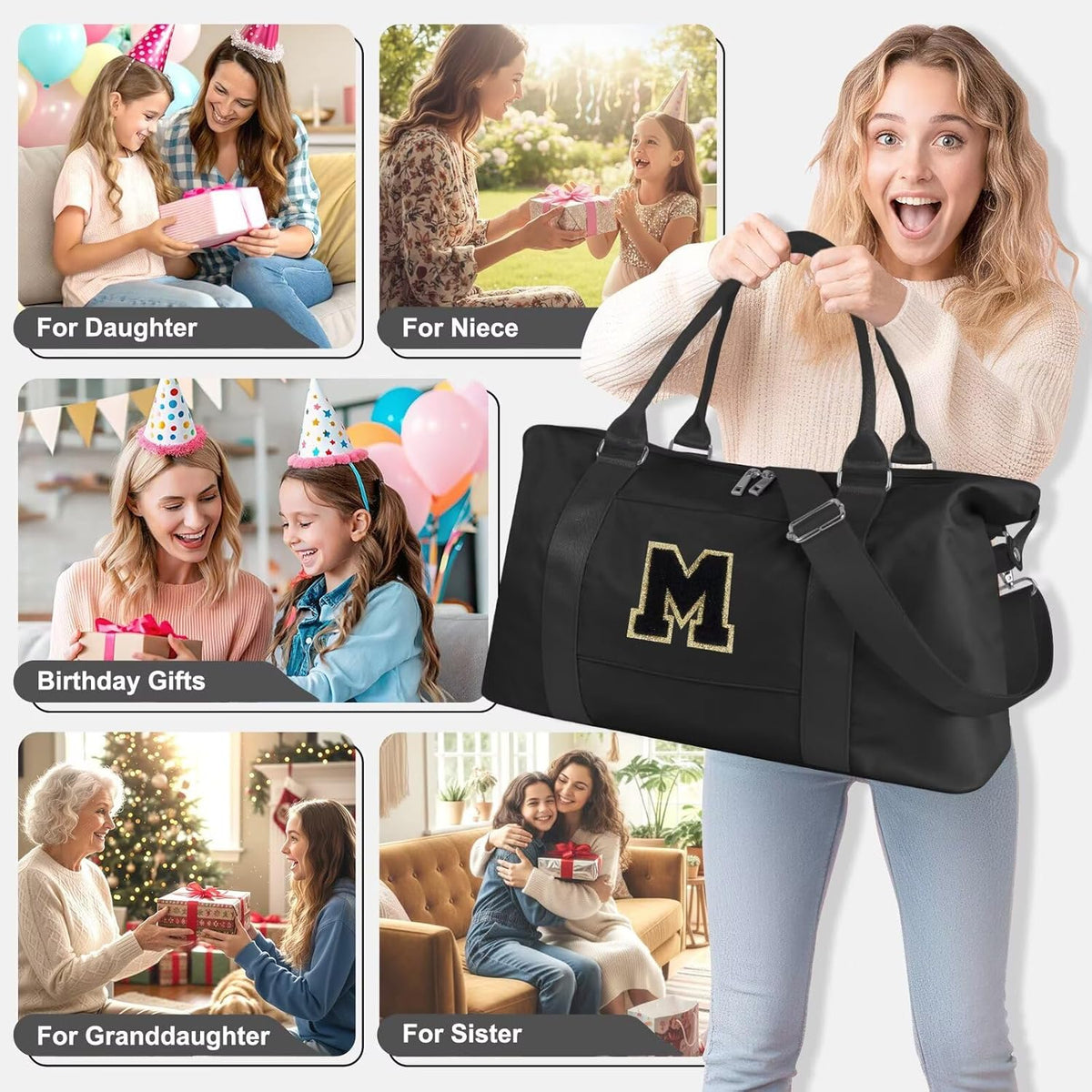 Dance Gym Duffel Bag for Teen Girls,Personalized Initial Travel Weekender Bag,Overnight Carry On Duffle for Women,Sports Travel Cheer Bag,Monogram Graduation Birthday Gifts for Tween Preppy(purple-T)