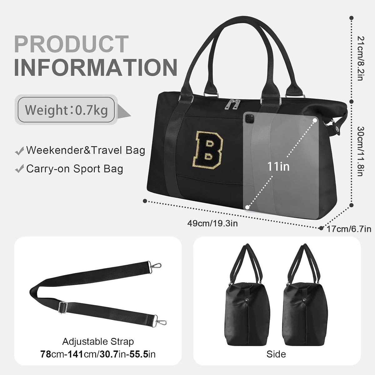 Dance Gym Duffel Bag for Teen Girls,Personalized Initial Travel Weekender Bag,Overnight Carry On Duffle for Women,Sports Travel Cheer Bag,Monogram Graduation Birthday Gifts for Tween Preppy(purple-T)
