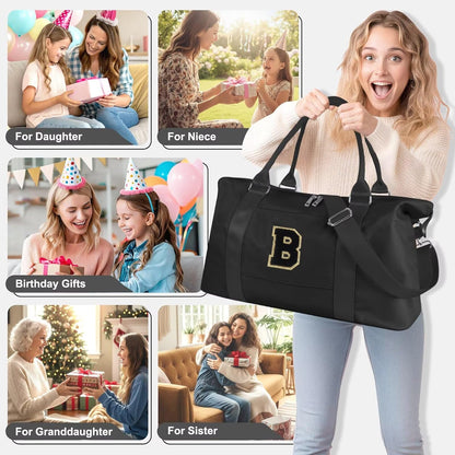 Dance Gym Duffel Bag for Teen Girls,Personalized Initial Travel Weekender Bag,Overnight Carry On Duffle for Women,Sports Travel Cheer Bag,Monogram Graduation Birthday Gifts for Tween Preppy(purple-T)