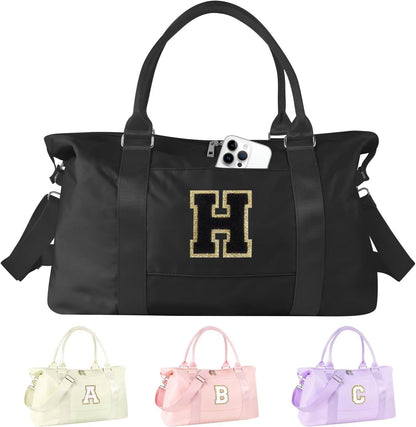 Dance Gym Duffel Bag for Teen Girls,Personalized Initial Travel Weekender Bag,Overnight Carry On Duffle for Women,Sports Travel Cheer Bag,Monogram Graduation Birthday Gifts for Tween Preppy(purple-T)
