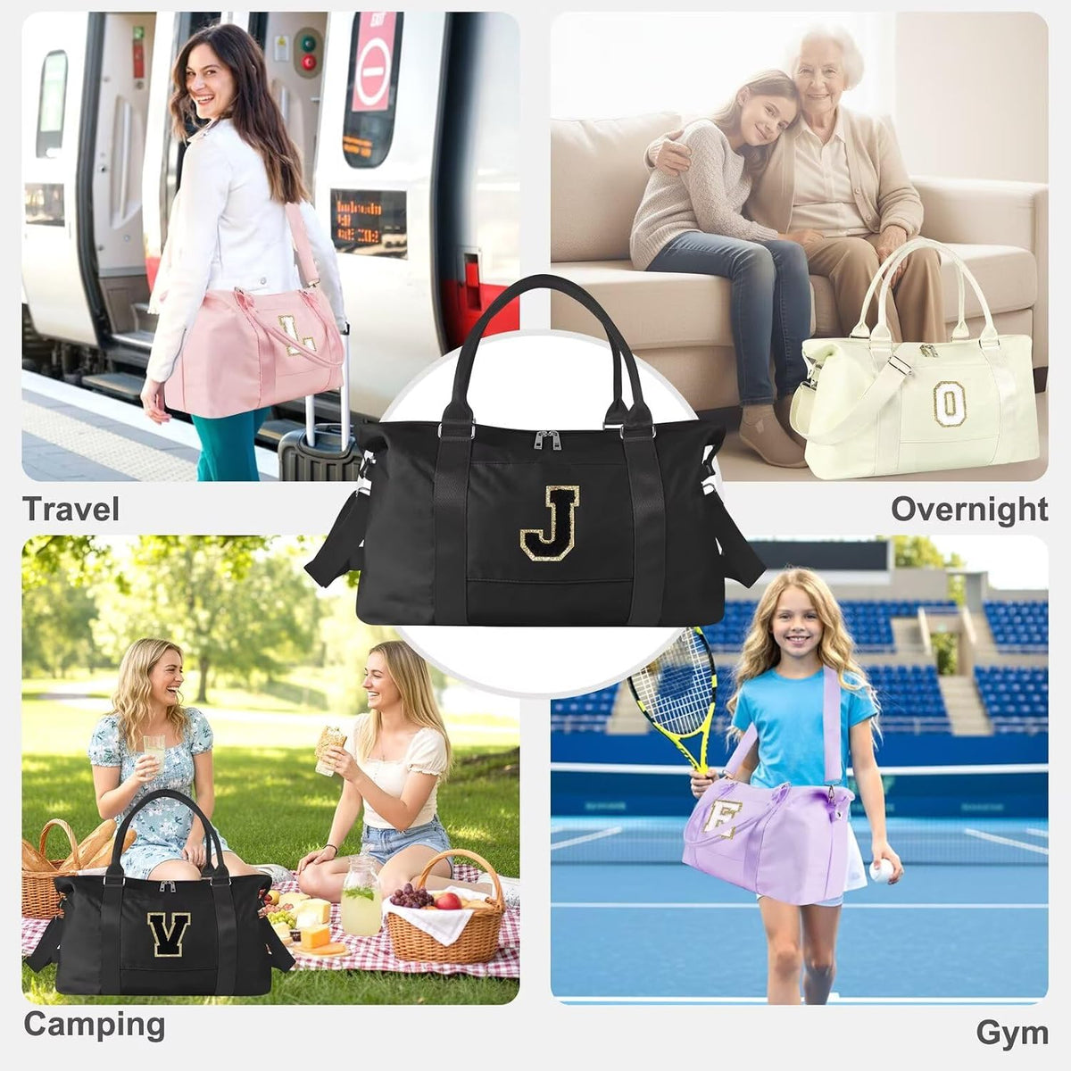 Dance Gym Duffel Bag for Teen Girls,Personalized Initial Travel Weekender Bag,Overnight Carry On Duffle for Women,Sports Travel Cheer Bag,Monogram Graduation Birthday Gifts for Tween Preppy(purple-T)