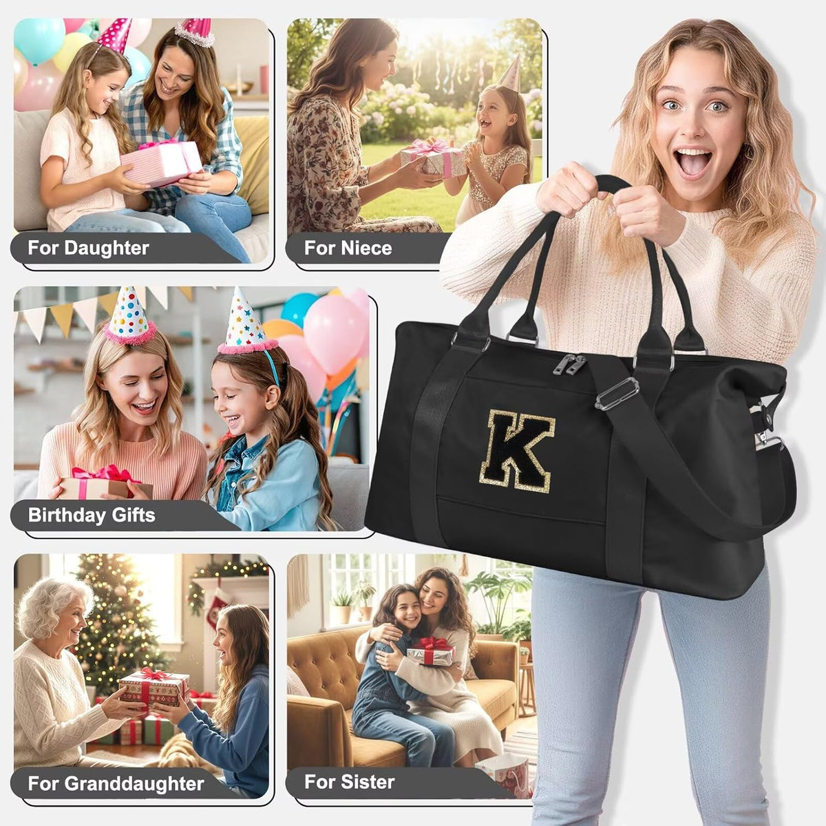 Dance Gym Duffel Bag for Teen Girls,Personalized Initial Travel Weekender Bag,Overnight Carry On Duffle for Women,Sports Travel Cheer Bag,Monogram Graduation Birthday Gifts for Tween Preppy(purple-T)
