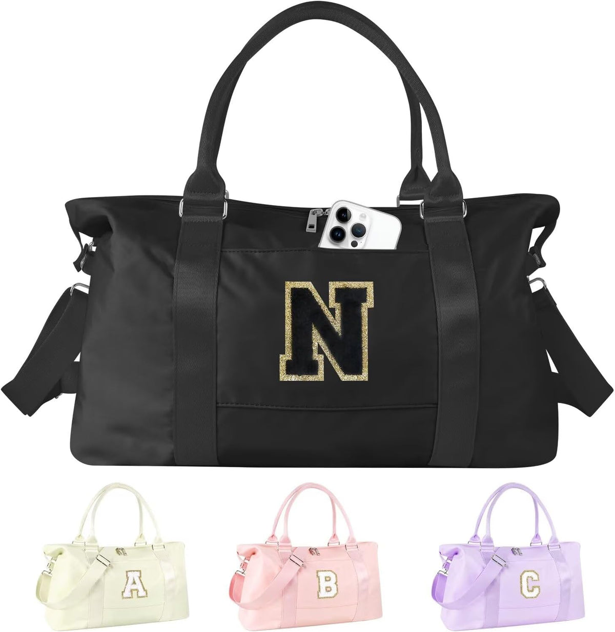 Dance Gym Duffel Bag for Teen Girls,Personalized Initial Travel Weekender Bag,Overnight Carry On Duffle for Women,Sports Travel Cheer Bag,Monogram Graduation Birthday Gifts for Tween Preppy(purple-T)