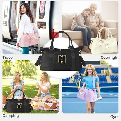 Dance Gym Duffel Bag for Teen Girls,Personalized Initial Travel Weekender Bag,Overnight Carry On Duffle for Women,Sports Travel Cheer Bag,Monogram Graduation Birthday Gifts for Tween Preppy(purple-T)
