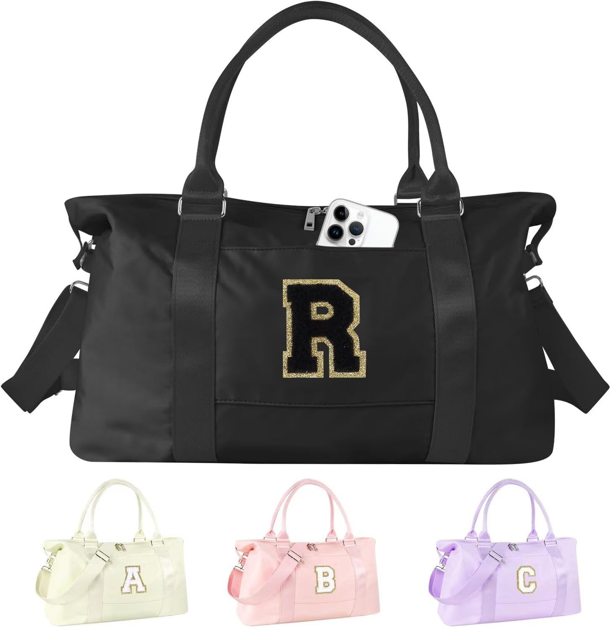 Dance Gym Duffel Bag for Teen Girls,Personalized Initial Travel Weekender Bag,Overnight Carry On Duffle for Women,Sports Travel Cheer Bag,Monogram Graduation Birthday Gifts for Tween Preppy(purple-T)