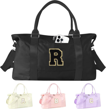 Dance Gym Duffel Bag for Teen Girls,Personalized Initial Travel Weekender Bag,Overnight Carry On Duffle for Women,Sports Travel Cheer Bag,Monogram Graduation Birthday Gifts for Tween Preppy(purple-T)
