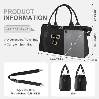 Dance Gym Duffel Bag for Teen Girls,Personalized Initial Travel Weekender Bag,Overnight Carry On Duffle for Women,Sports Travel Cheer Bag,Monogram Graduation Birthday Gifts for Tween Preppy(purple-T)