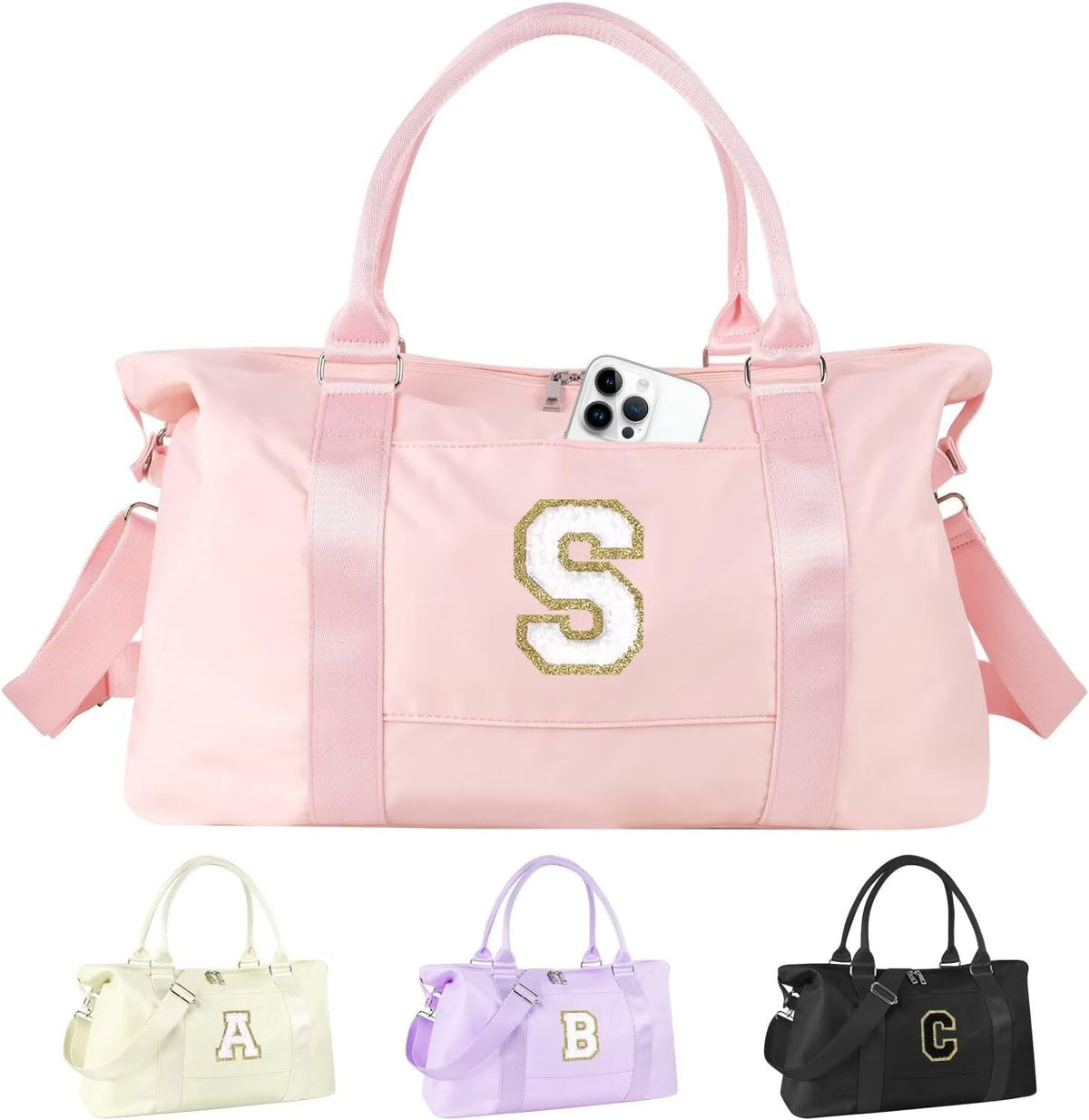 Dance Gym Duffel Bag for Teen Girls,Personalized Initial Travel Weekender Bag,Overnight Carry On Duffle for Women,Sports Travel Cheer Bag,Monogram Graduation Birthday Gifts for Tween Preppy(purple-T)