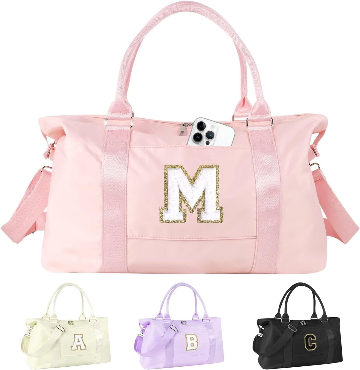 Dance Gym Duffel Bag for Teen Girls,Personalized Initial Travel Weekender Bag,Overnight Carry On Duffle for Women,Sports Travel Cheer Bag,Monogram Graduation Birthday Gifts for Tween Preppy(purple-T)