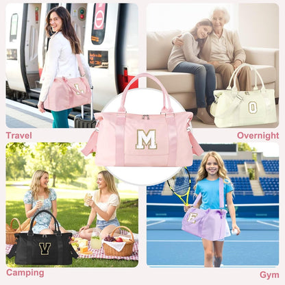 Dance Gym Duffel Bag for Teen Girls,Personalized Initial Travel Weekender Bag,Overnight Carry On Duffle for Women,Sports Travel Cheer Bag,Monogram Graduation Birthday Gifts for Tween Preppy(purple-T)