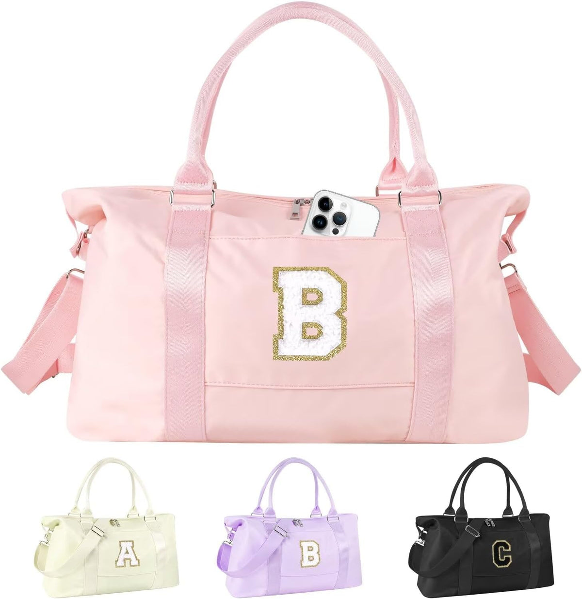 Dance Gym Duffel Bag for Teen Girls,Personalized Initial Travel Weekender Bag,Overnight Carry On Duffle for Women,Sports Travel Cheer Bag,Monogram Graduation Birthday Gifts for Tween Preppy(purple-T)