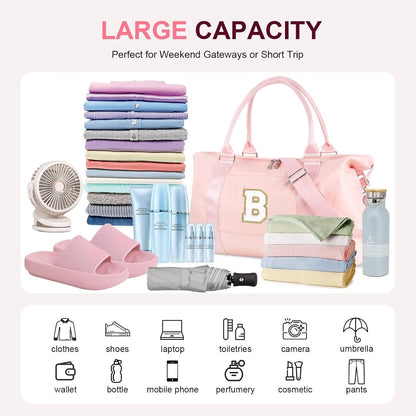Dance Gym Duffel Bag for Teen Girls,Personalized Initial Travel Weekender Bag,Overnight Carry On Duffle for Women,Sports Travel Cheer Bag,Monogram Graduation Birthday Gifts for Tween Preppy(purple-T)