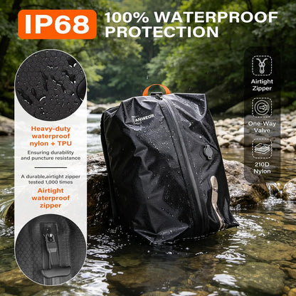 Vacuum Bags for Travel with Pump, 20L Reusable Nylon Vacuum Seal Bags for Clothing Travel, IP68 Waterproof Space Saver Compression Packing Cubes for Carry On Suitcase, Luggage (2 Pack + Pump)