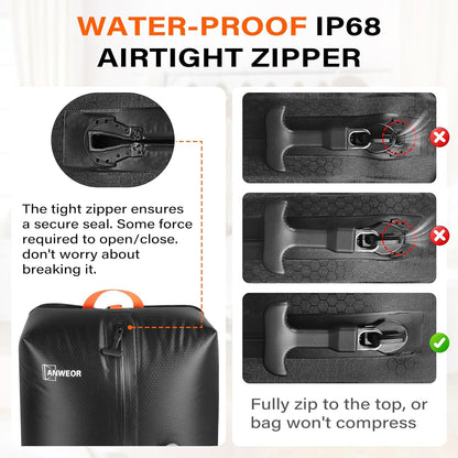 Vacuum Bags for Travel with Pump, 20L Reusable Nylon Vacuum Seal Bags for Clothing Travel, IP68 Waterproof Space Saver Compression Packing Cubes for Carry On Suitcase, Luggage (2 Pack + Pump)