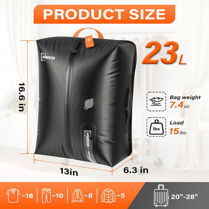 Vacuum Bags for Travel with Pump, 20L Reusable Nylon Vacuum Seal Bags for Clothing Travel, IP68 Waterproof Space Saver Compression Packing Cubes for Carry On Suitcase, Luggage (2 Pack + Pump)