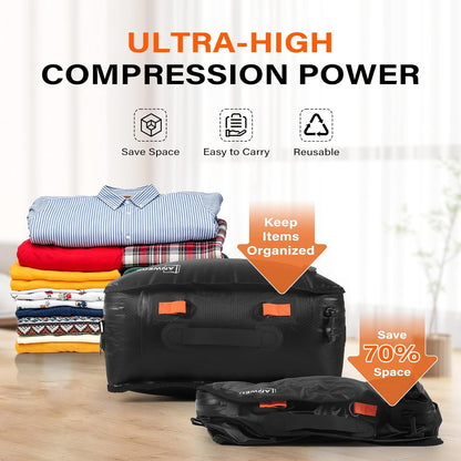 Vacuum Bags for Travel with Pump, 20L Reusable Nylon Vacuum Seal Bags for Clothing Travel, IP68 Waterproof Space Saver Compression Packing Cubes for Carry On Suitcase, Luggage (2 Pack + Pump)
