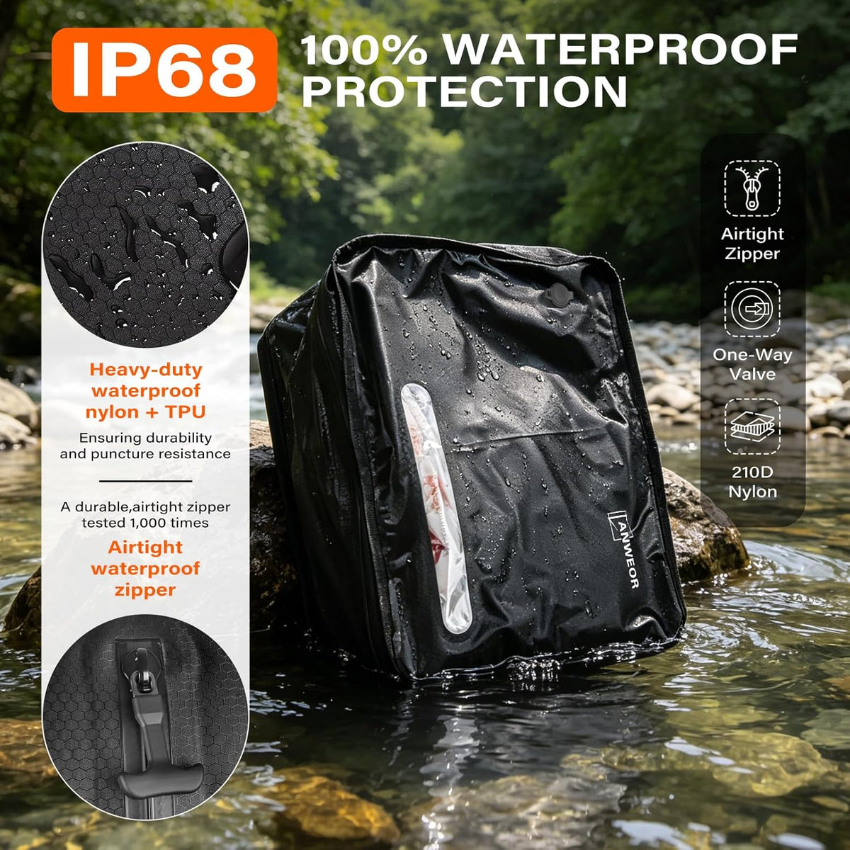 Vacuum Bags for Travel with Pump, 20L Reusable Nylon Vacuum Seal Bags for Clothing Travel, IP68 Waterproof Space Saver Compression Packing Cubes for Carry On Suitcase, Luggage (2 Pack + Pump)