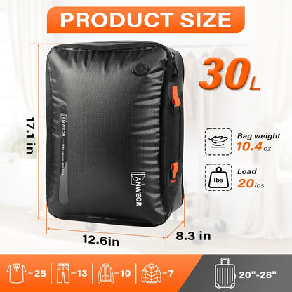 Vacuum Bags for Travel with Pump, 20L Reusable Nylon Vacuum Seal Bags for Clothing Travel, IP68 Waterproof Space Saver Compression Packing Cubes for Carry On Suitcase, Luggage (2 Pack + Pump)
