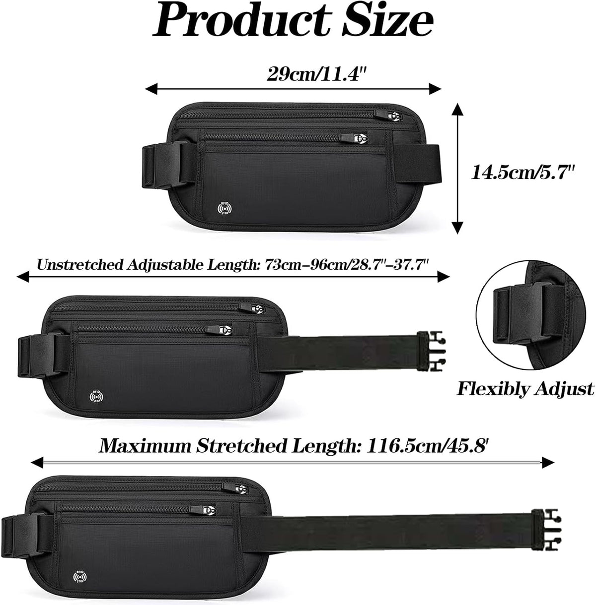 Black Hidden Money Belt for Travel for Men, Waist Wallet Anti Theft, RFID Passport Holder For Travel Men Or Women, Money Pouch, RFID Passport Holder(Black1)