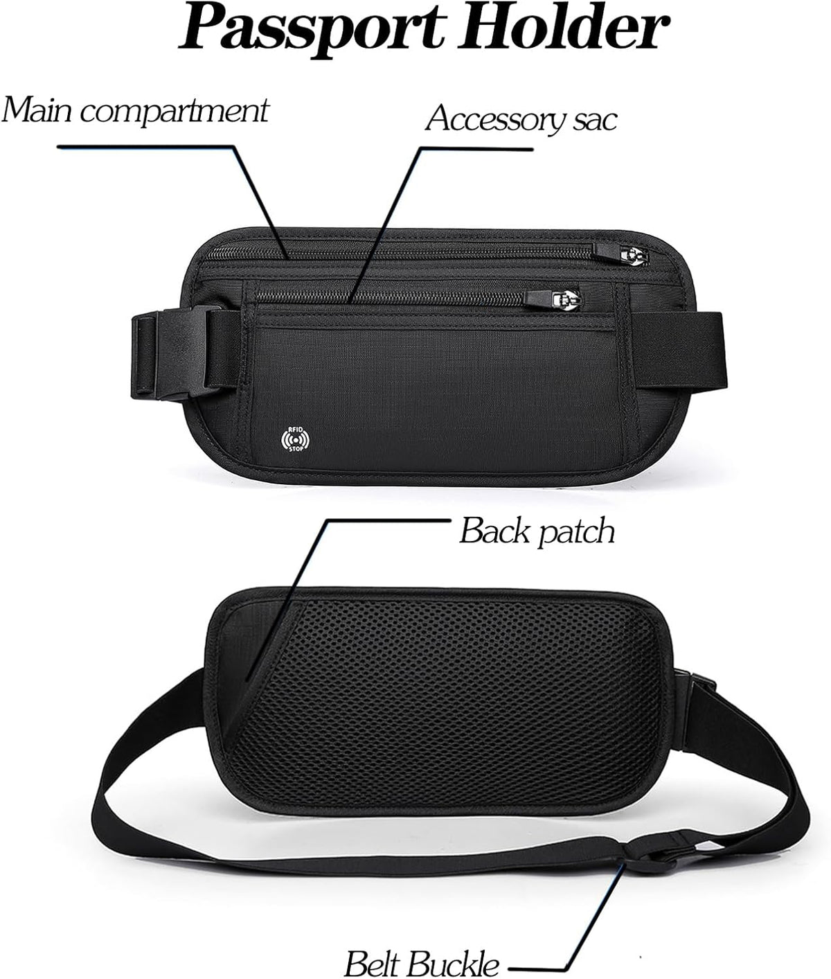 Black Hidden Money Belt for Travel for Men, Waist Wallet Anti Theft, RFID Passport Holder For Travel Men Or Women, Money Pouch, RFID Passport Holder(Black1)