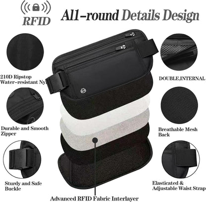 Black Hidden Money Belt for Travel for Men, Waist Wallet Anti Theft, RFID Passport Holder For Travel Men Or Women, Money Pouch, RFID Passport Holder(Black1)