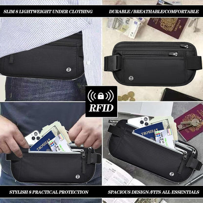 Black Hidden Money Belt for Travel for Men, Waist Wallet Anti Theft, RFID Passport Holder For Travel Men Or Women, Money Pouch, RFID Passport Holder(Black1)