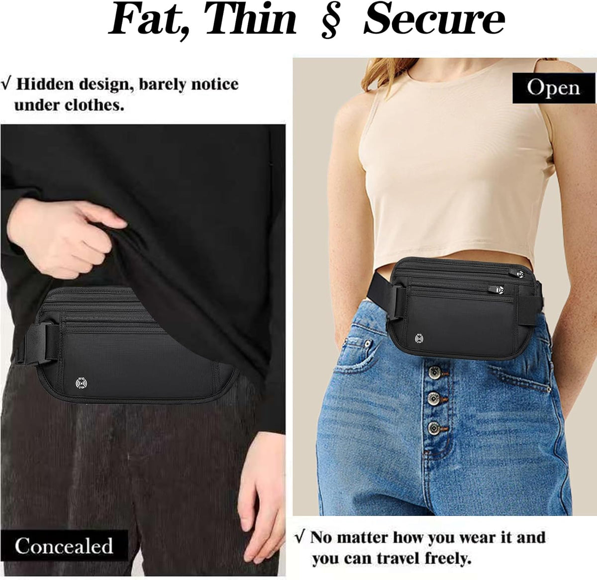 Black Hidden Money Belt for Travel for Men, Waist Wallet Anti Theft, RFID Passport Holder For Travel Men Or Women, Money Pouch, RFID Passport Holder(Black1)