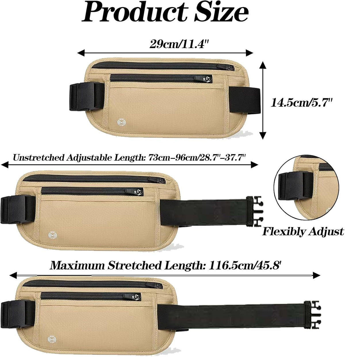 Black Hidden Money Belt for Travel for Men, Waist Wallet Anti Theft, RFID Passport Holder For Travel Men Or Women, Money Pouch, RFID Passport Holder(Black1)