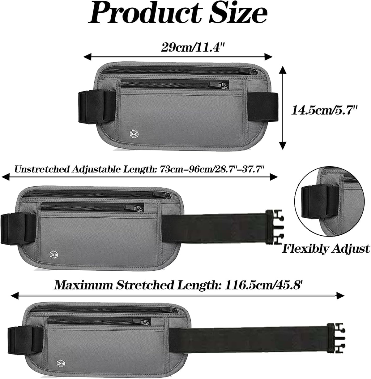 Black Hidden Money Belt for Travel for Men, Waist Wallet Anti Theft, RFID Passport Holder For Travel Men Or Women, Money Pouch, RFID Passport Holder(Black1)