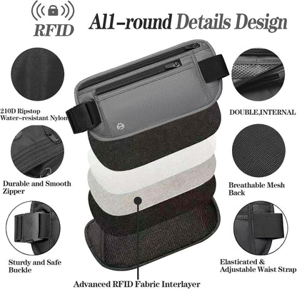 Black Hidden Money Belt for Travel for Men, Waist Wallet Anti Theft, RFID Passport Holder For Travel Men Or Women, Money Pouch, RFID Passport Holder(Black1)