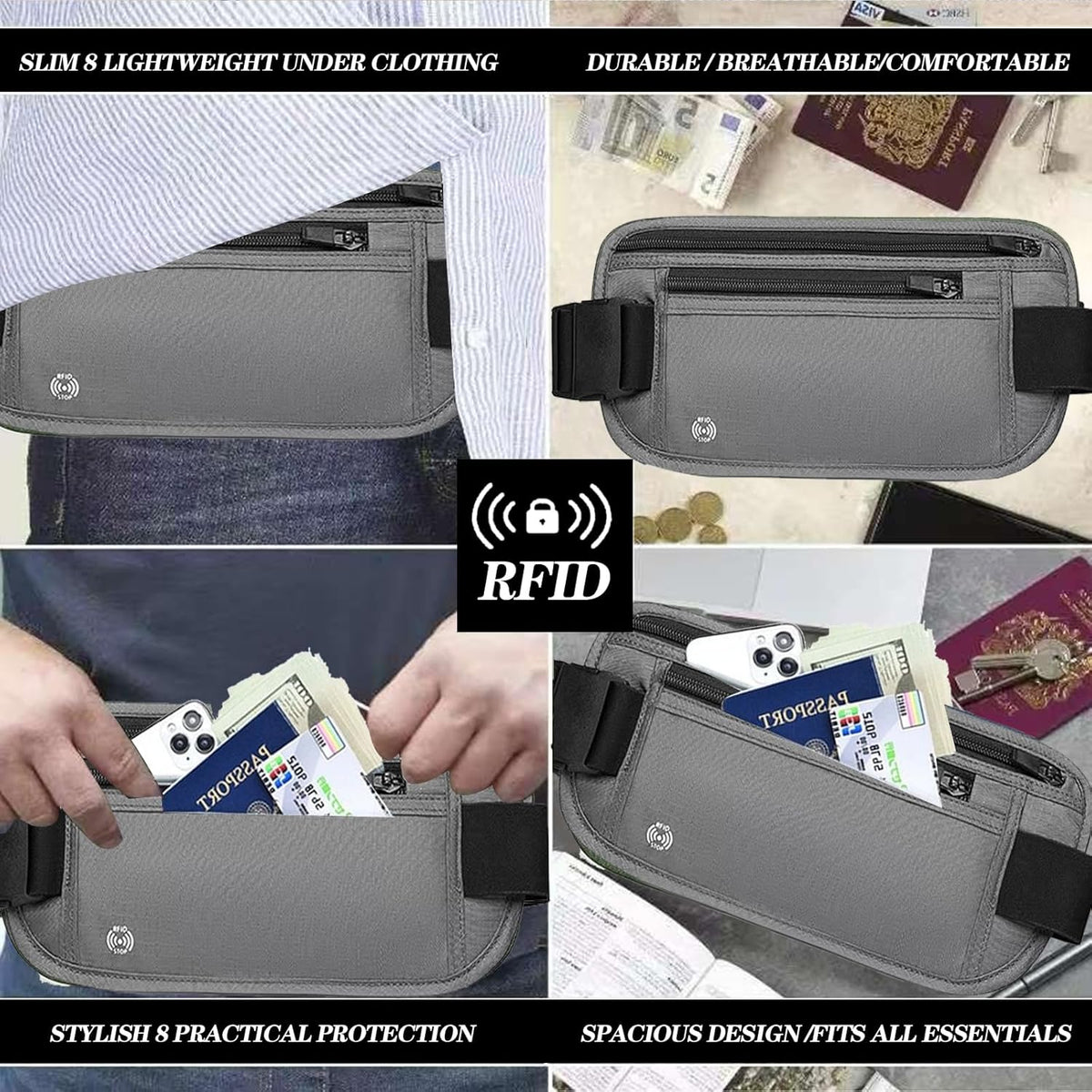 Black Hidden Money Belt for Travel for Men, Waist Wallet Anti Theft, RFID Passport Holder For Travel Men Or Women, Money Pouch, RFID Passport Holder(Black1)