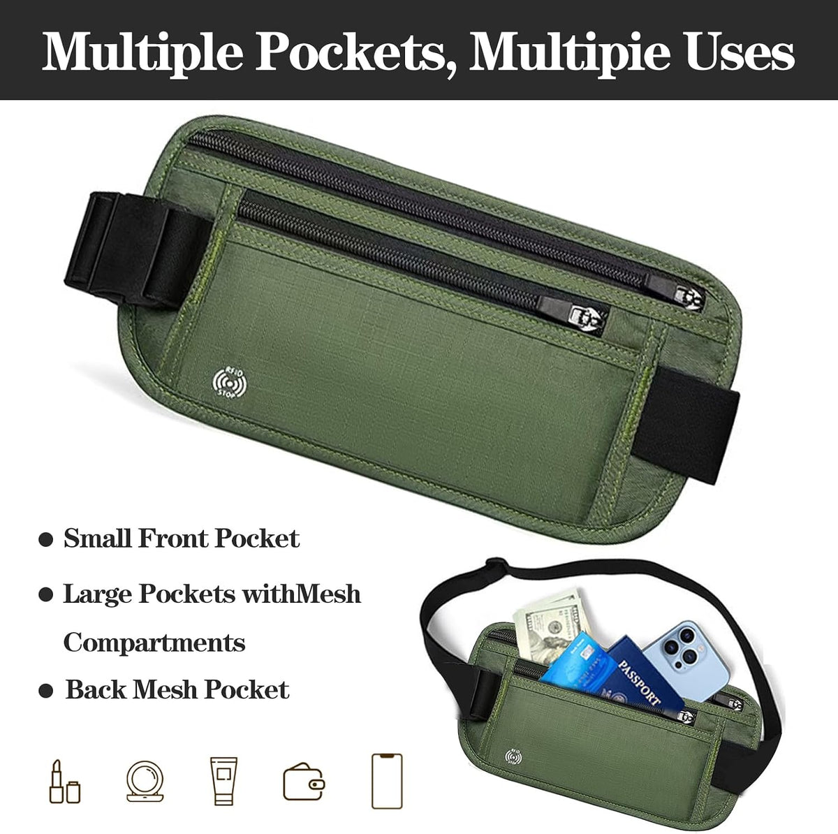 Black Hidden Money Belt for Travel for Men, Waist Wallet Anti Theft, RFID Passport Holder For Travel Men Or Women, Money Pouch, RFID Passport Holder(Black1)